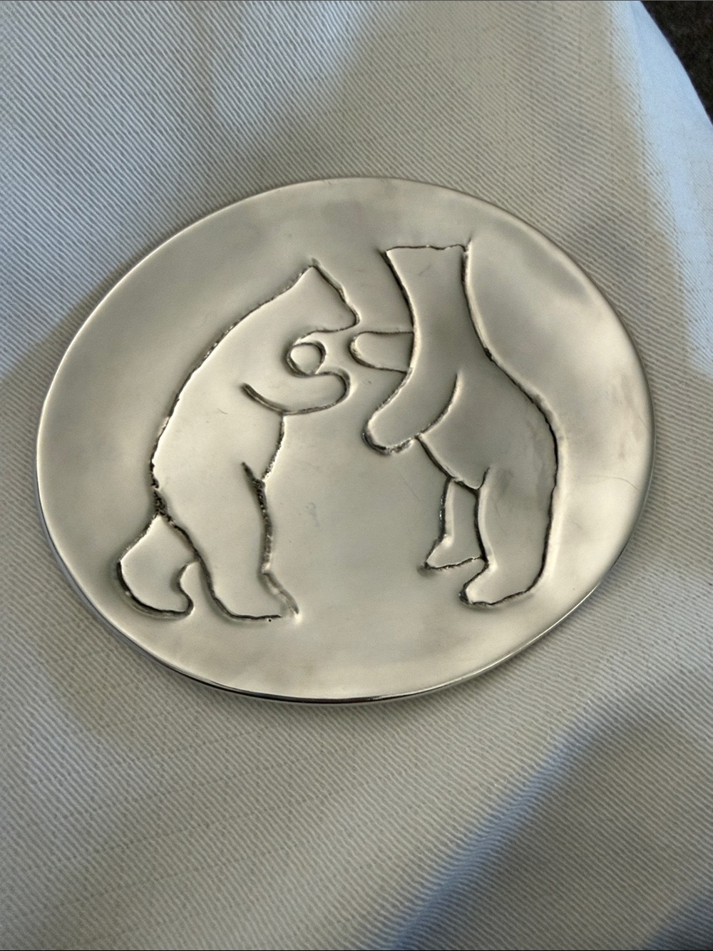 Silver Cat Relief Dish - Decorative Trinket Bowl